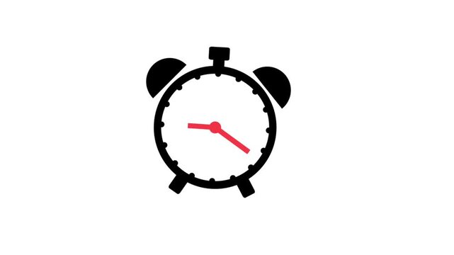 Animation of Outline alarm clock icon time lapse on a black screen background