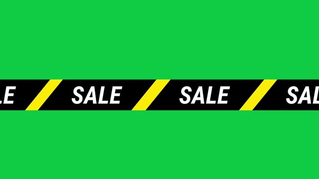 black and yellow sale banner poster in tape line animation with green screen background for promotion.