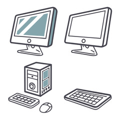 Four computer icons with monitors towers keyboards and mice