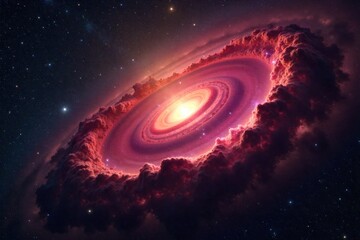 Starlit Cosmic Heart Nebula A breathtaking view of a distant nebula in deep space, with swirling clouds of vibrant gas and dust subtly forming the recognizable shape of a heart. Countless tiny stars