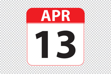 April 13 dates calendar icon.  simple and modern calendar icon on white background.