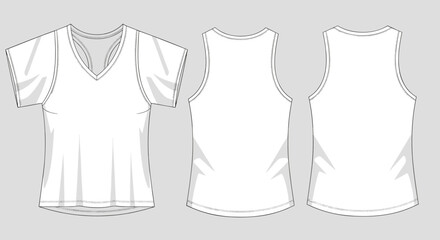 Running shirt design template, tank top jersey mockup for athletes, featuring a front and back view of a white singlet pattern, perfect for sports apparel customization and athletic wear design