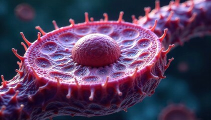 Biological Cell Cross Section Microscopic View of Animal Cell Organelles and Cytoplasm A photorealistic, highly detailed cross section render of an animal cell. Clearly depict various organelles such