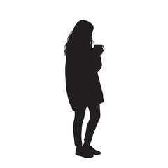 Woman Standing and Holding Coffee Cup Silhouette