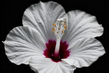 Vibrant Hibiscus Bloom Close up Macro photograph of a single, perfectly formed hibiscus flower in peak bloom. Intense color saturation, highlighting the delicate texture of the petals and the