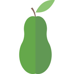 A single green pear with a stem and leaf isolated on a white background in a flat design style