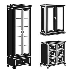 Four black silhouette furniture icons on white background