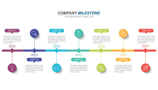 Milestone Achievement Infographic Timeline with 8, 7 Steps	