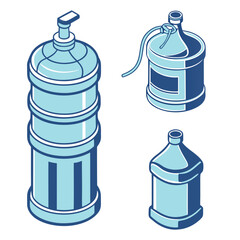 Three isometric blue water cooler bottles water bottle