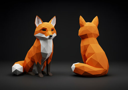 Geometric low-poly fox sculpture model designed for 3D printing, combining simplicity and modern design.