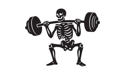 Skeleton Weightlifting Silhouette Black and White Illustration