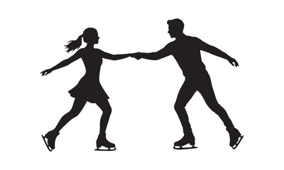 Figure Skating Couple Silhouette Performing Ice Dance Winter Sport Illustration