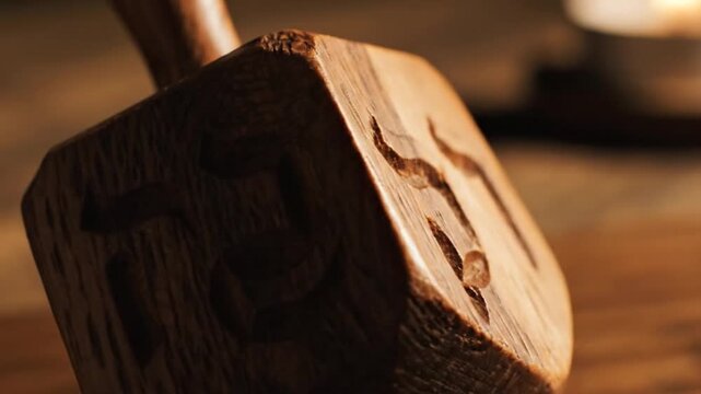 Wooden Dreidel Close-Up - A Hanukkah Tradition in Detail.