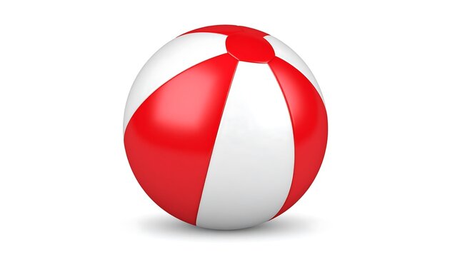 A 3D render of a glossy beach ball with red and white alternating panels on a white background, casting a soft shadow