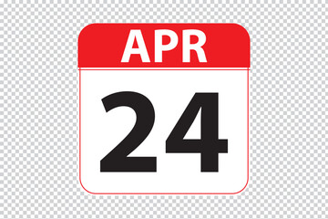 April 24 dates calendar icon.  simple and modern calendar icon on white background.