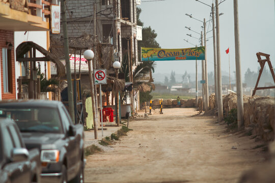 Monta&ntilde;ita Santa Elena, Ecuador November 29, 2011: Emmy oceanfront street in tourist town along the Pacific Ocean