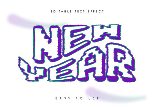 Fuzzy Outline Glitch Digital New Year Text Style