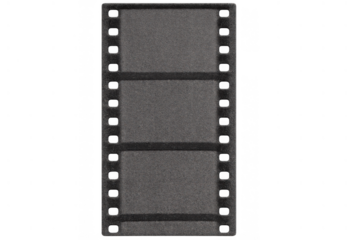 Vintage movie film strip or negative with blank frames, classic cinema industry equipment and transparent background