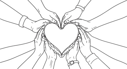 Multiple hands forming a heart shape together