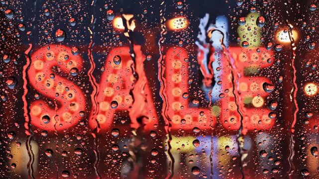 Sale Sign in Rain Night Shopping Promotion Advertising Concept Black Friday Shopping