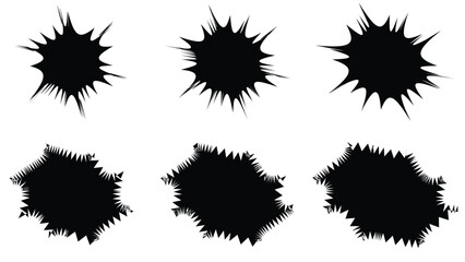 Comic Explosion Burst Shapes Set | Abstract Black Spiky Vector Design Elements on White Background