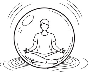 Person meditating in a protective energy bubble