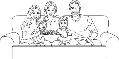 Family relaxing together watching television on a couch