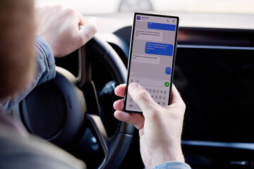 Multitasking Mechanic Checking Phone During Car Repairs, Fixing, Auto