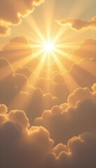 Vibrant Golden Rays Illuminating a Layered Cloudscape