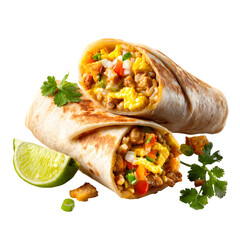A Hearty Breakfast Burrito with Scrambled Eggs Bacon isolated on transparent background