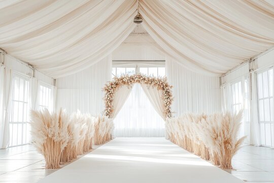 White wedding aisle with arch