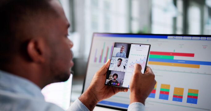 African American Man Leading Online Business Meeting