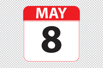 may 8 dates calendar icon.  simple and modern calendar icon on white background.