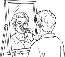 Person applying makeup in front of a mirror