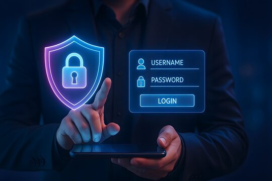 Secure login screen with shield icon protecting account access