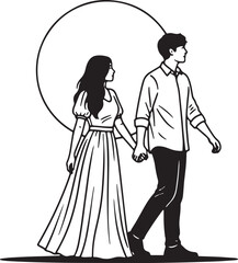 Couple holding hands under a circular archway