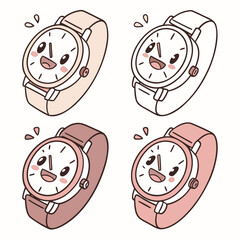 Four cute cartoon watches with kawaii faces wristwatch