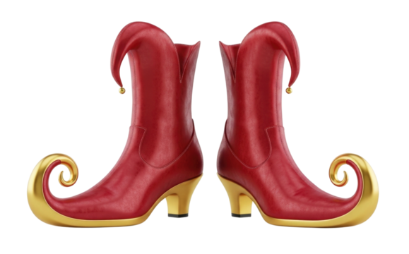 Red elf boots with gold trim transparent background cutout png