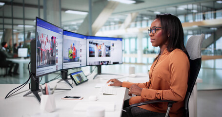 Young Female Journalist Reading Online News Articles