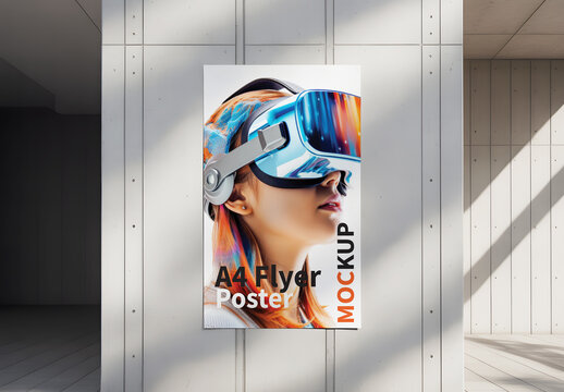 VR Headset Poster Mockup on Concrete Wall
