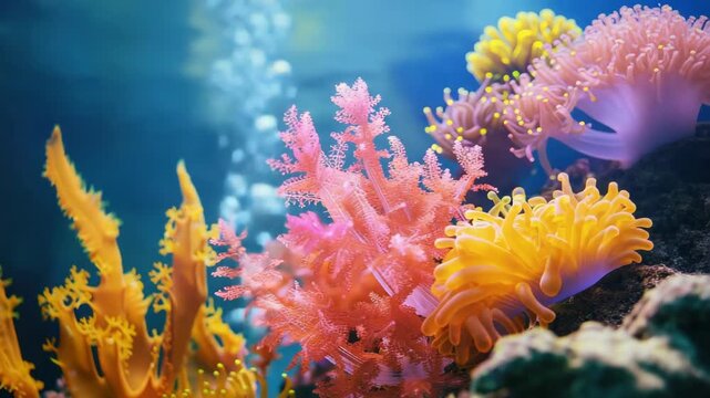 Vibrant underwater coral reef with colorful corals and sea plants