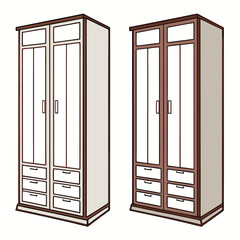 Two tall wardrobes with drawers and doors closet furniture