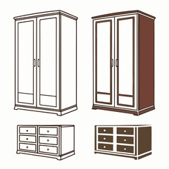 Two wardrobes and two dressers with wood gradient closet