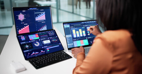 Focused African American Woman Analyzing KPI Data