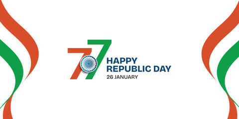 77th Republic Day Banner with Ashoka Chakra and Tricolor Ribbon