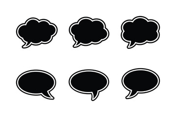 Set of six black speech bubbles for communication