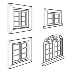 Four different window outline icons vector