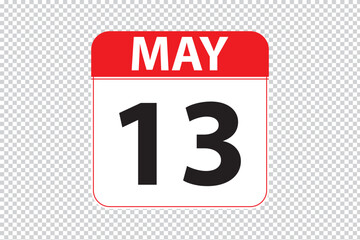 may 13 dates calendar icon.  simple and modern calendar icon on white background.