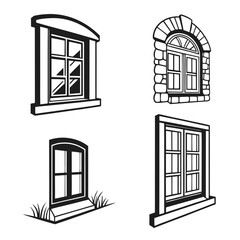 Four black and white window icons with different styles