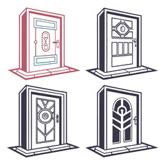 Four futuristic geometric doors in perspective icon